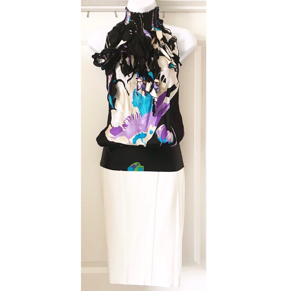 Bebe Cascading Ruffle Halter Top